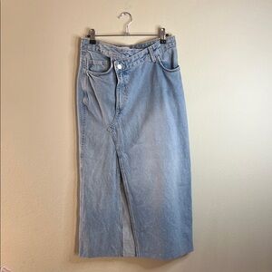 Zara Light Blue Denim Midi Skirt